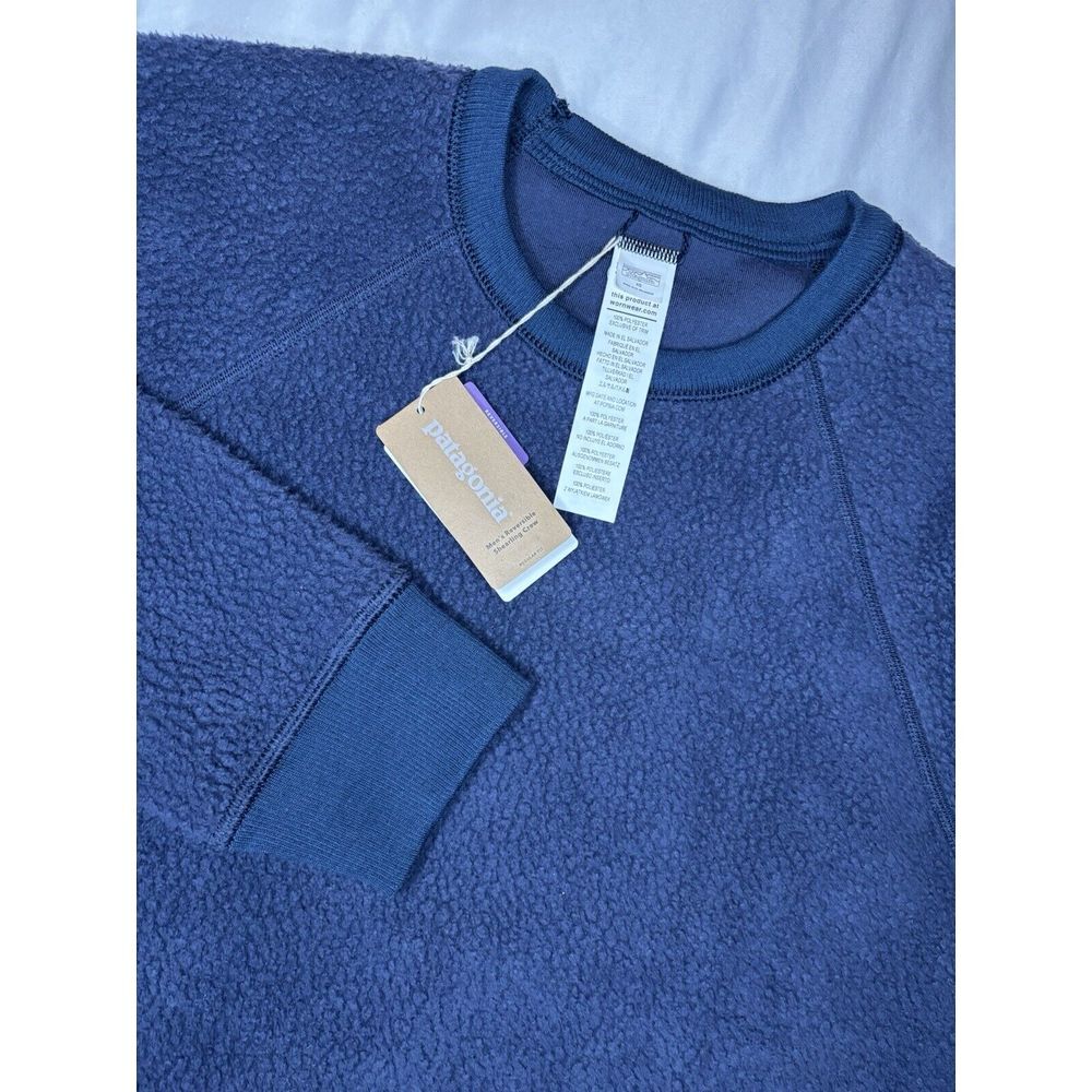 Patagonia Reversible Shearling Fleece Crew Pullover Sweatshirt XS‎ Navy NWT $129